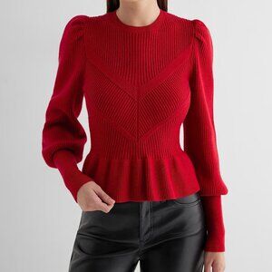 EXPRESS Ribbed Puff Sleeve Peplum Sweater